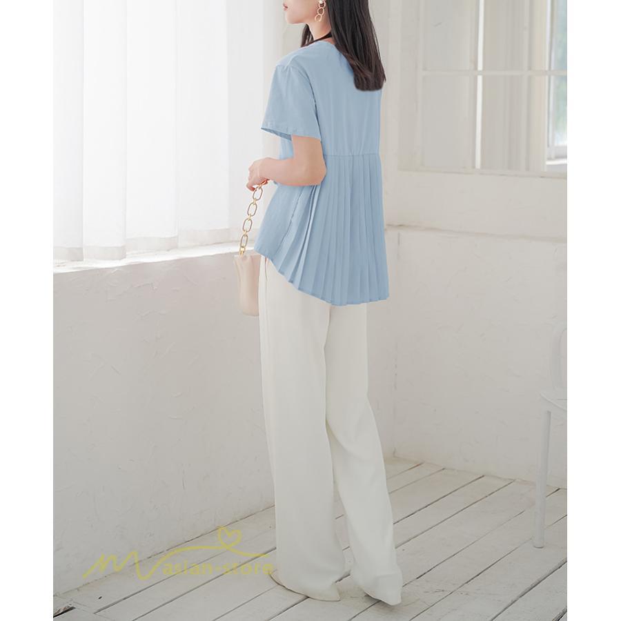 tシャツ・カットソー | Tシャツ レディース 春 夏 秋 Tシャツ 半袖 ブラウス かわいい プリーツTシャツ 無地 半袖 ゆったり 20代 きれいめ 40代 カットソー シンプル 韓国風 30代