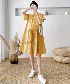 ワンピース | マタニティレディース 着痩せ 無地 ゆる上品 半袖 大きいサイズ 韓国風 Aライン マタニティウェア サマー妊婦服