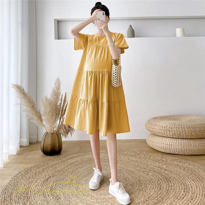 ワンピース | マタニティレディース 着痩せ 無地 ゆる上品 半袖 大きいサイズ 韓国風 Aライン マタニティウェア サマー妊婦服