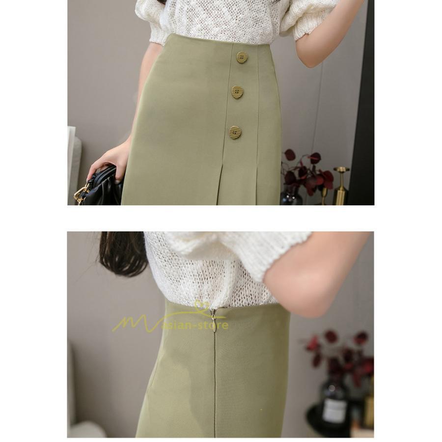 スカート | タイトボタン 膝下 ミディアム丈 ミモレ丈 キレイめ プリーツ通勤通学 ビジネス OL オフィス 春夏秋 2022新作 20代30代40代 着回し 無地人気