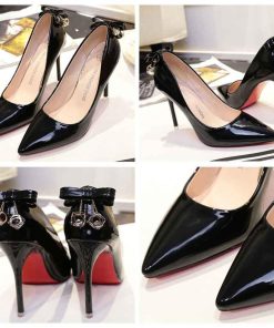 パンプス | レディース 美脚ハイヒール 黒 靴 ポインテッドトゥ リボン