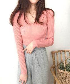 ニット・セーター | Vネック リブニット きれいめ ニット タイト シンプル おしゃれ レディース トップス 長袖