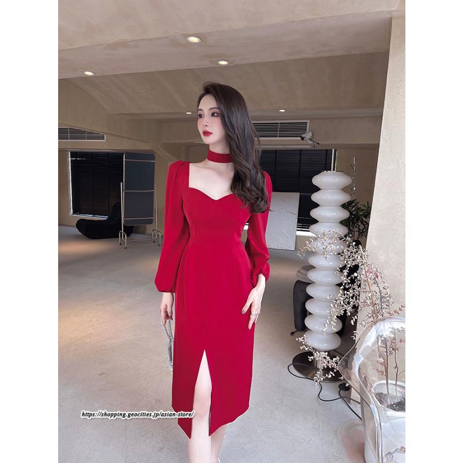 タイト | セクシーワンピース 二次会ワンピース 上品 高級感 ワンピース 長袖 タイトワンピース スリム 美ライン スリット お呼ばれワンピース 結婚式 オフィス 通勤