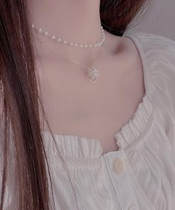 ネックレス | 2連 チョーカーレディース ショート チェーンフェイクパールアクセサリー おしゃれ ゴールド