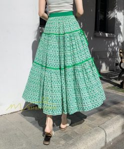 スカート | フレアロングレデイース リネンウエストゴム 綿麻混 マキシマキシ レトロ風 体型カバー リゾート 夏物