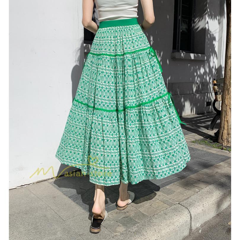 スカート | フレアロングレデイース リネンウエストゴム 綿麻混 マキシマキシ レトロ風 体型カバー リゾート 夏物