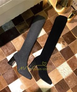 ロングブーツ | レディース ニーハイブーツ ロング丈 ストレッチ ソックスブーツ ニットブーツ 太ヒール 20代30代40代 おしゃれ 美脚 上品 トレンド 歩きやすい