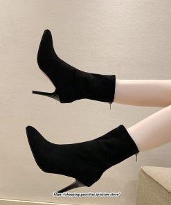 ブーツ | ハイヒール 10cmヒール 黒 レディース ポインテッドトゥ ピンヒール パンプス スエード調 可愛い おしゃれ 靴 秋 通勤 冬 美脚 高級感