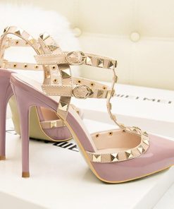 サンダル | ハイヒール キャバパンプス レディース パーティー アンクルストラップ結婚式靴 スタッズpumpsポインテッドトゥ サンダルパンプス