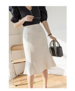 スカート | フリルひざ丈 膝丈 おしゃれ かわいい レディース ボトムス きれい ハイウエスト Aライン 上品 エレガント OL 通勤 レトロ デート オフィス