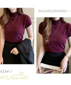 送料無料SALE | サマーニット レディース 半袖 トップス ストレッチ 無地 スリム ニット 可愛い セクシー 柔らか 大人 オフィス 洗えるニット 黒 夏服 夏物 女っぽい 白 OL