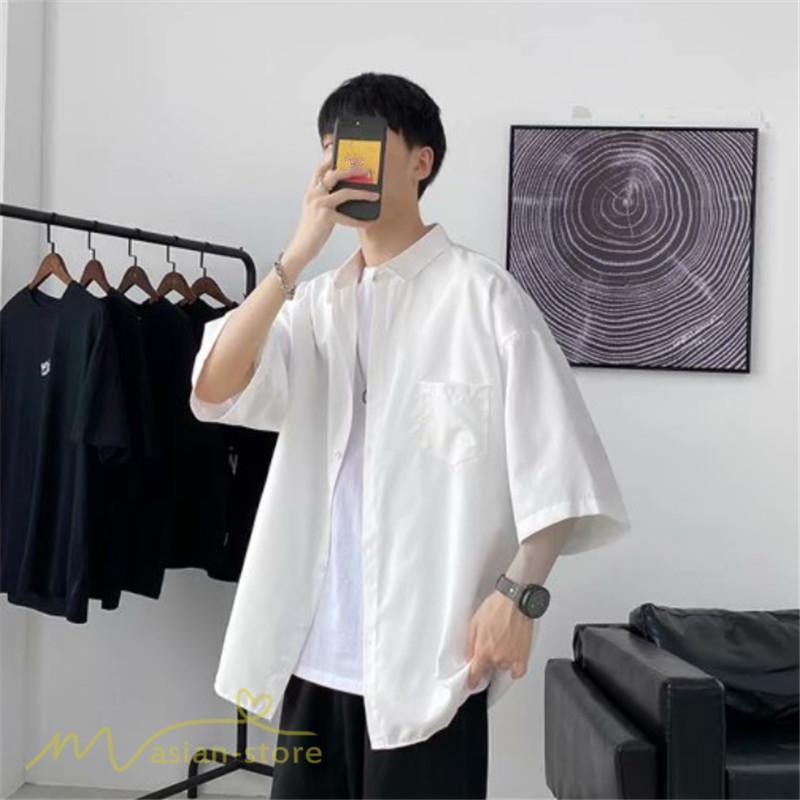 シャツ | 半袖 着痩せ 日常 おしゃれ カジュアル 韓国風 無地 新作 2021 夏コーデ ライトアウター ポケット 通勤通学 トップス ワイドゆったり 人気 上品
