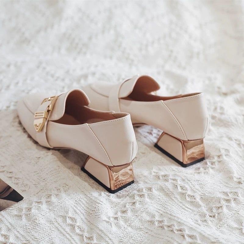 パンプス | スクエアトゥ チャンキーヒール ミドルヒール スリッポン レディース スリップオン シューズ 太ヒール ローファー 黒 22.5cm-25cm ブラック 30代