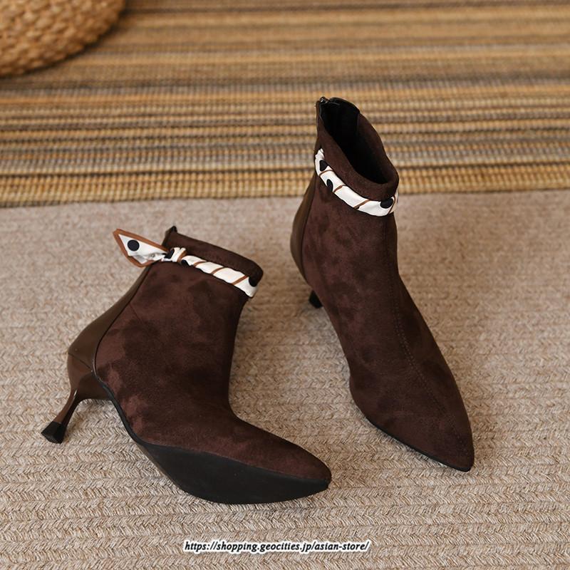 ブーツ | ブーティ ショート レディース ピンヒール 痛くない ファスナー 疲れない 歩きやすい 暖かい 秋冬 飾り 外出 お出かけ デート 女子会 二次会