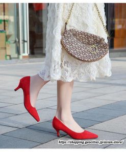 パンプス | スエードレディースシューズ ポインテッドトゥ ピンヒール スリッポン ストラップなし 滑り止めソール ミドルヒール ビジネス 大人 無地 上品