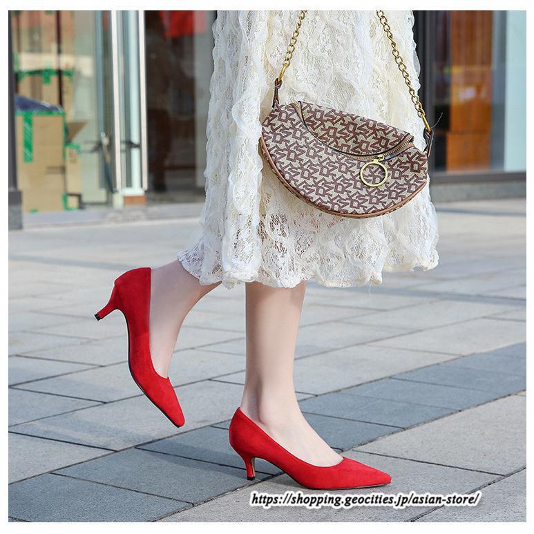 パンプス | スエードレディースシューズ ポインテッドトゥ ピンヒール スリッポン ストラップなし 滑り止めソール ミドルヒール ビジネス 大人 無地 上品