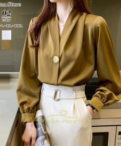 シャツ・ブラウス | ブラウス レディース 長袖ブラウス 春秋 オフィスブラウス 白vネック オシャレブラウス シフォントップス 韓国風 大人 上品 40代 ゆったりシャツ 通勤OL 50代