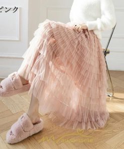 スカート | ロングレディース ティアードチュールプリーツおしゃれ 無地 可愛い カジュアル 韓国風 20代 40代 50代 30代