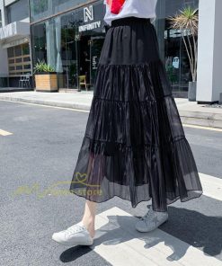 スカート | レディース チュール春夏 コーデ ウエストゴム ロングフレア着痩せ 通勤 カジュアル ドッキング プリーツ通学