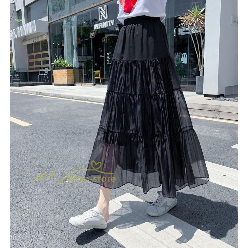 スカート | レディース チュール春夏 コーデ ウエストゴム ロングフレア着痩せ 通勤 カジュアル ドッキング プリーツ通学