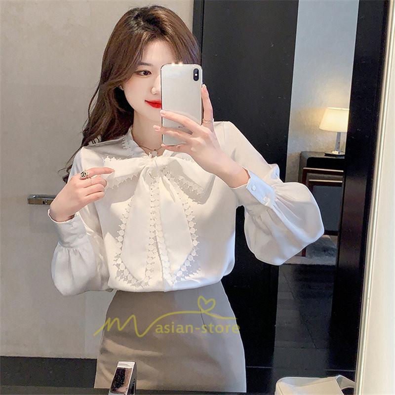 シャツ・ブラウス | ボウタイ リボン ブラウス シャツ リボンシャツ レディース 長袖 白 トップス 無地 大人 女性 ビジネス 入学式 卒業式 ママ 着回し 通勤 通学 カジュアル