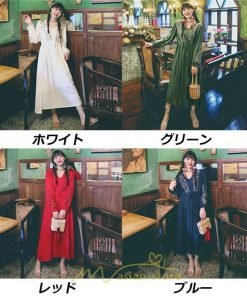 マキシ | ロングワンピース レディース ワンピ 夏 秋 長袖 可愛い 部屋着 リゾート Vネック 綿麻 花柄 高見え 旅行 20代30代40代 エスニック風 細見え レトロ風 お泊り