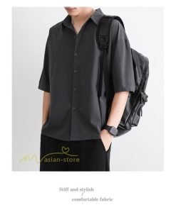シャツ | 夏メンズ 半袖 涼感 落ち感 トップス 五分袖 前開き 開襟カジュアル男性 無地 かっこいい 上品 スリム 30代40代 大人 仕事 50代 夏服