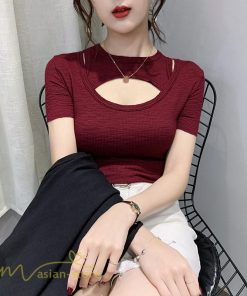 ｔシャツ・カットソー | カットソー 夏物 レディース 着痩せ トップス Tシャツ 透かし編み セクシー 女性着 着回し 無地 タイト きれいめ お出かけ 夏コーデ 半袖 フェミニン アウトドア