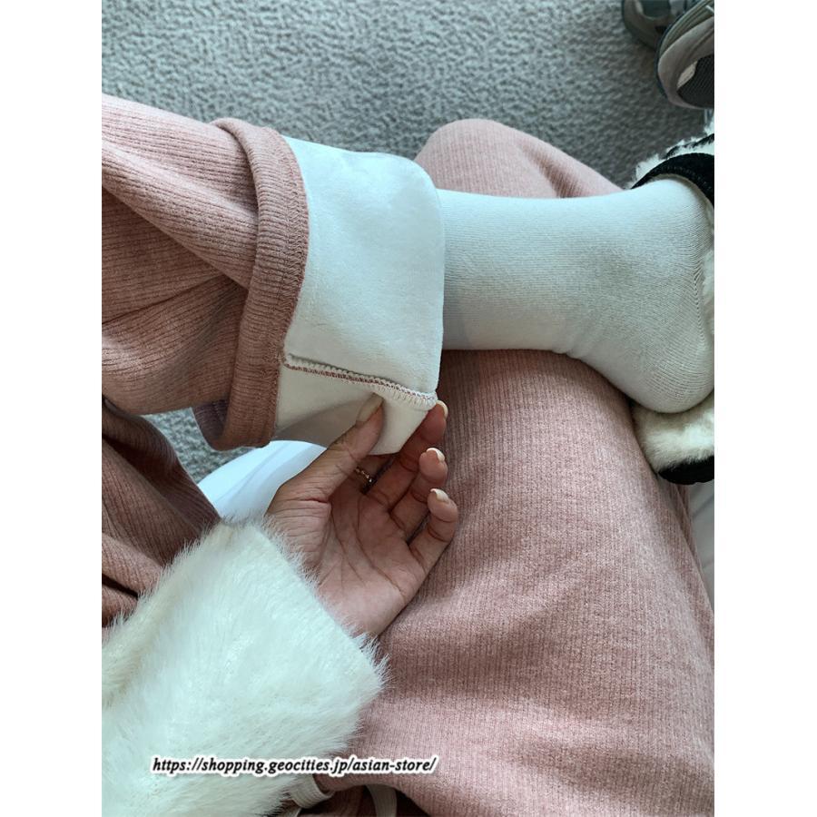 ワイドパンツ | ニットパンツ レディース 綿パンツ リブニット 秋冬 裏起毛 暖かい ロングパンツ ウエストゴム 春 パンツ シンプル 無地 ボトムス 部屋着 ズボン