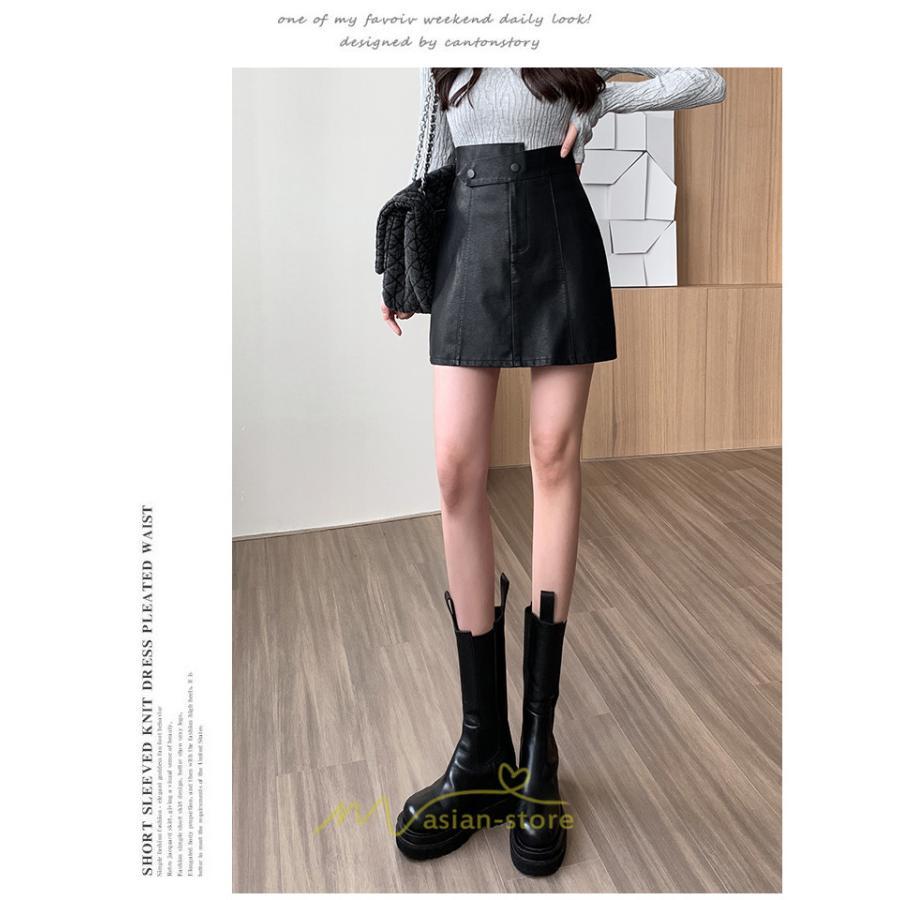 スカート | ミニレディース Aライン タイト フェイクレザー 脚長効果 シンプル ショート丈 カジュアル 着回し オシャレ 通勤 新作 お出かけ