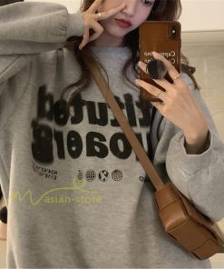 パーカー | トップス トレナー 裏起毛 長袖 秋冬 コーデ カジュアル 長袖トレーナー プリント 40代 50代 フリーサイズ レトロ風 グレー クルーネック 20代 30代 おしゃれ