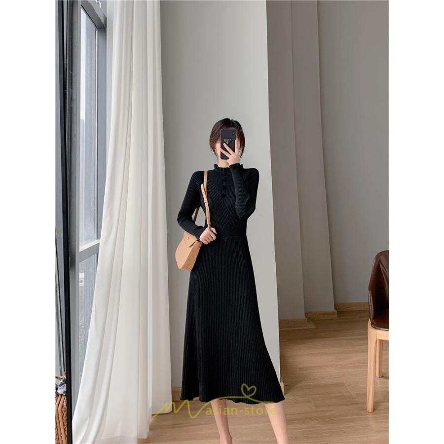 ニットワンピース | レディース 冬 きれいめ ロング おしゃれ 秋冬 長袖 送料無料 可愛い 着痩せ Aライン 20代30代40代50代 韓国風 ハイネック