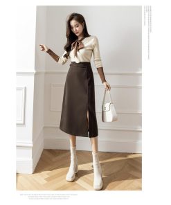 スカート | ロング 秋 秋服 レディース ボトムス ロングミモレ冬 スリット 無地 可愛い カジュアル 可愛い キレイめ オシャレ 着痩せ 韓国風