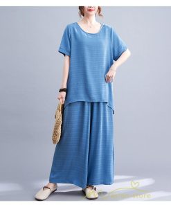 セットアップ | レディース 夏 40代 20代 コーデ カジュアル 2点セット Tシャツ 半袖 ガウチョパンツ 綿麻 大きいサイズ ゆったり 通勤 大人 着痩せ おしゃれ