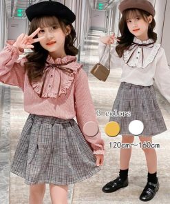 (子供)その他 | 秋冬 カジュアル スカート 2点セット セットアップ ミニチェック柄スカート 通学着 おしゃれ 女の子 長袖 小学生 シャツ キッズ
