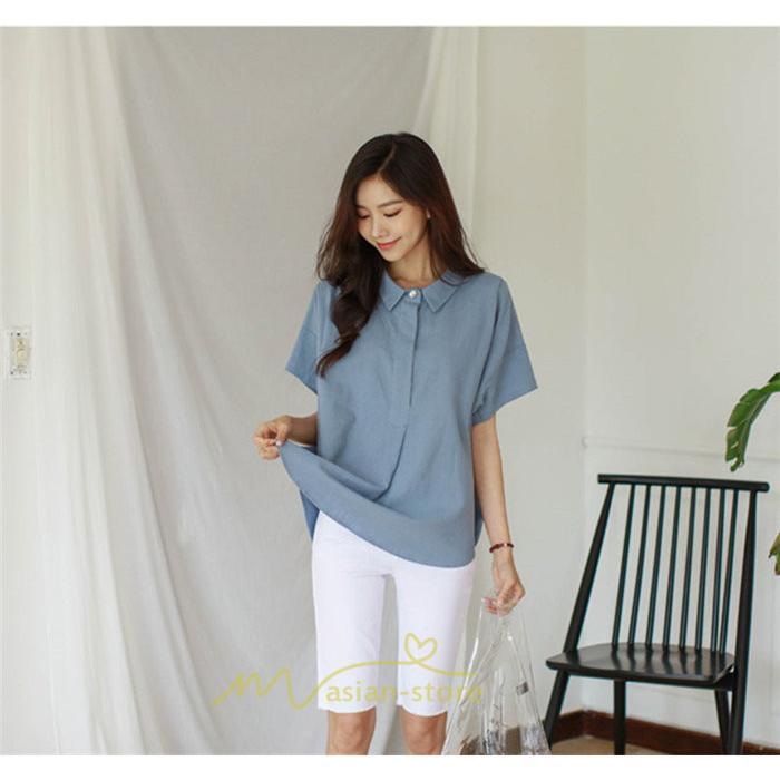 シャツ・ブラウス | ブラウス トップス 半袖 レディース 韓国風 2022新作 体型カバー シャツ 20代 30代 40代 50代 60代 大人 無地 可愛い ゆったり 夏 春 夏服 おしゃれ