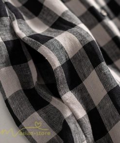 送料無料SALE | チェックワンピース 半袖ワンピース 夏ワンピース シャツワンピース ロングシャツ 膝上丈 麻 羽織り 前開き ポケット 30代40代 可愛い スリム 女の子