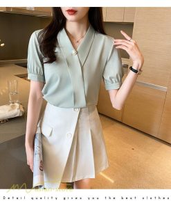 シャツ・ブラウス | レディースシャツ 半袖シャツ レディース 無地 Vネック サマーシャツ ブラウス 40代 大きいサイズ 着痩せ カジュアル 20代30代 オフィス フォーマル 韓国風