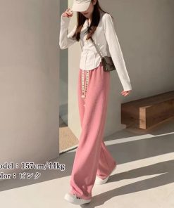 ワイドパンツ | ワッフル調ストレートパンツ レディース夏