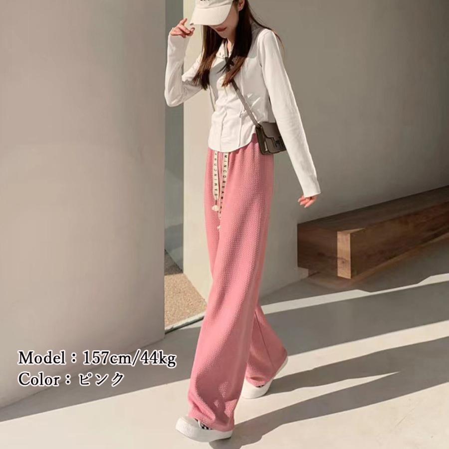 ワイドパンツ | ワッフル調ストレートパンツ レディース夏