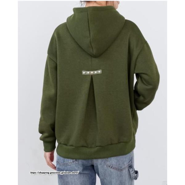パーカー | バックパール プルオーバー 長袖 バックタック トレーナー レディース フェイクパール ゆったり フード付き 裏起毛 防風 厚手 防寒 秋冬 あったか