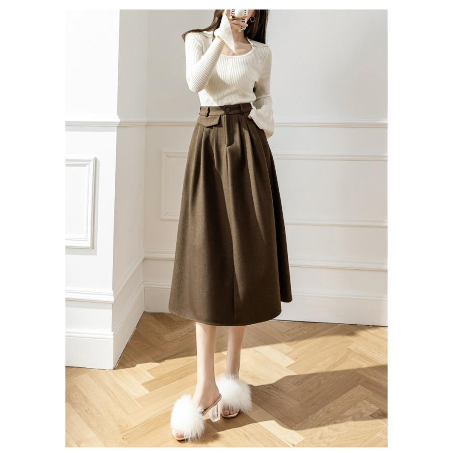 スカート | レディース ロング フレア Aライン 秋冬 ミモレ ハイウエスト 体型カバー キレイめ オシャレ フェミニン 可愛い お出かけ 着痩せ OL 通勤 通学