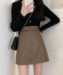 スカート | 13色pu台Aラインミニ秋冬タイトハイウエスト ヒップアップ 合皮レザー 裏地付き 無地 安全性 セクシー