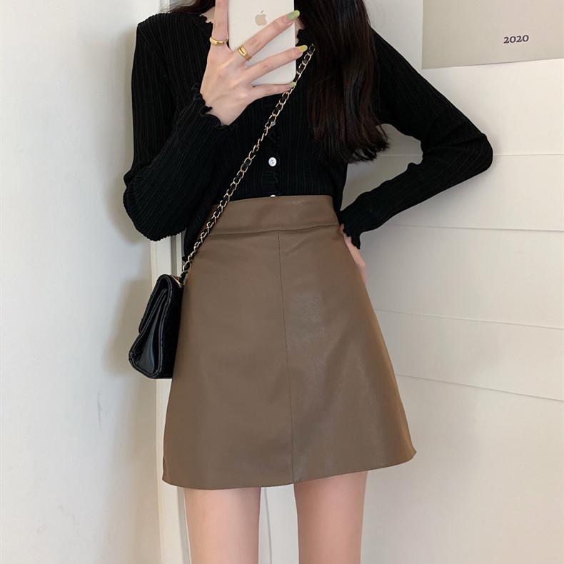 スカート | 13色pu台Aラインミニ秋冬タイトハイウエスト ヒップアップ 合皮レザー 裏地付き 無地 安全性 セクシー