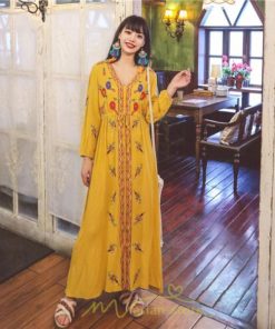 マキシ | ワンピース レディース ロングワンピース ロング丈 マキシ丈 綿麻 長袖 Vネック 花柄 体型カバー ゆったり ゆるっとワンピース リネン 夏 シンプル 秋 かわいい