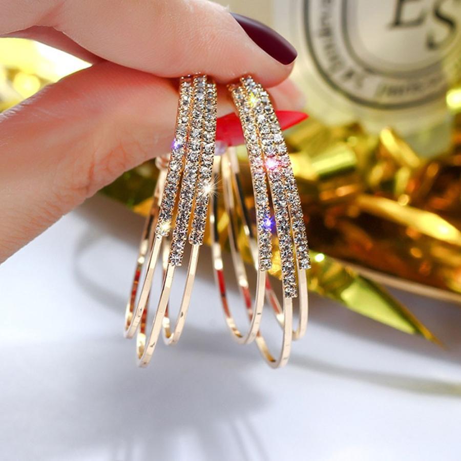 その他アクセサリー | 大ぶり ビジューピアス シルバー フープピアス 3連 リング ストーン きれいめ ゴールド