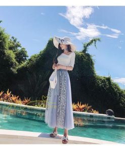 スカート | フレア チュールレディース ロングウエストゴム 春夏 リボン マキシ ドッキング 20代30代40代 着痩せ カジュアル お出かけ