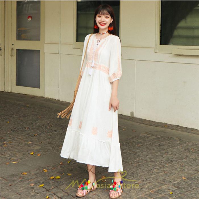 マキシ | ワンピース きれいめ レディース 夏 秋 ロング 上品 大人 七分袖 お出かけ 高見え 赤 白 黄色 上質 20代 50代 40代 ゆったり リゾート 30代 旅行 体型隠し