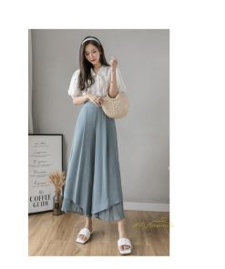 ワイドパンツ | シフォンパンツ レディース きれいめ ハイウエスト ガウチョパンツ ボトムス ゆったり 体形カバー ロング丈 夏物 オフィス 通勤 女性らしい