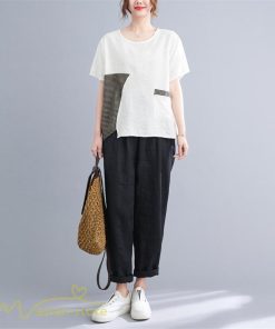 tシャツ・カットソー | tシャツ カットソー レディース 切り替え 女性着 シンプル カジュアル フリーサイズ ゆったり 夏新作 おしゃれ 半袖 チェック柄 黒 半袖tシャツ 丸首 白